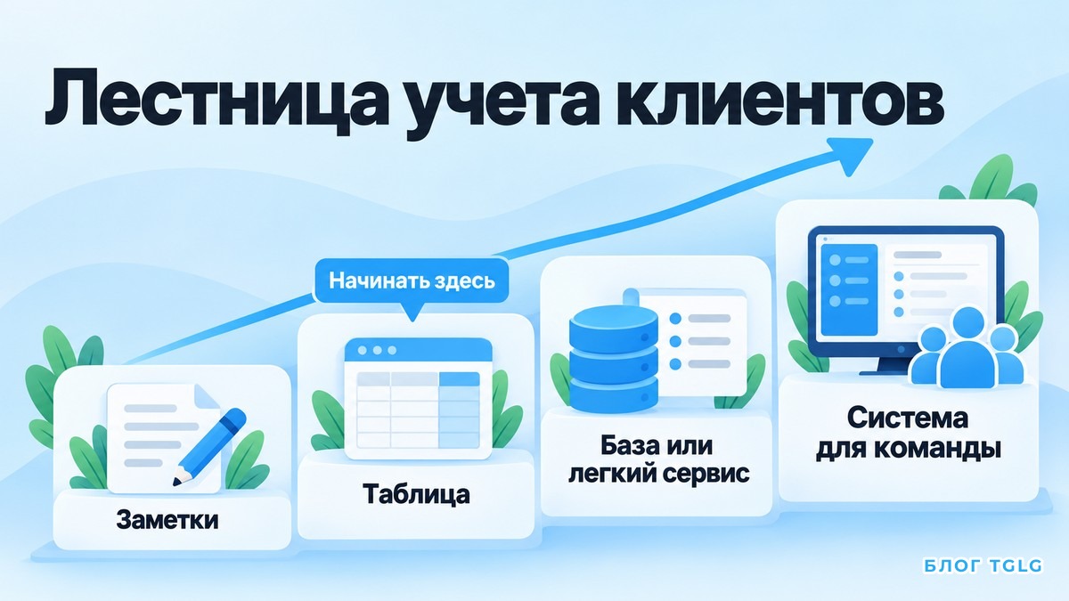 Лестница учета клиентов: заметки, таблица, база или легкий сервис, система для команды