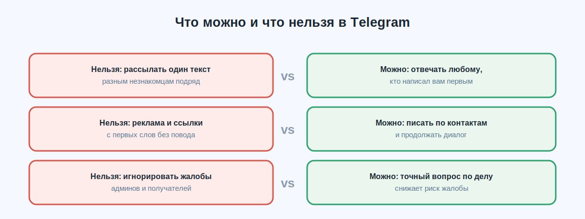 Таблица что можно и что нельзя при первом сообщении в Telegram