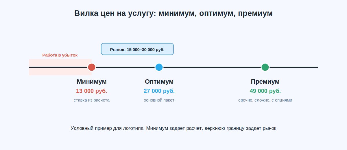 Вилка цен на услугу: минимум по расчету, оптимум и премиум