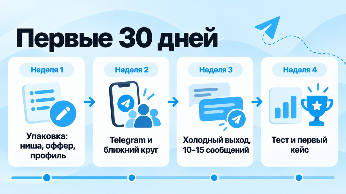 План поиска клиентов таргетологом на 30 дней по неделям