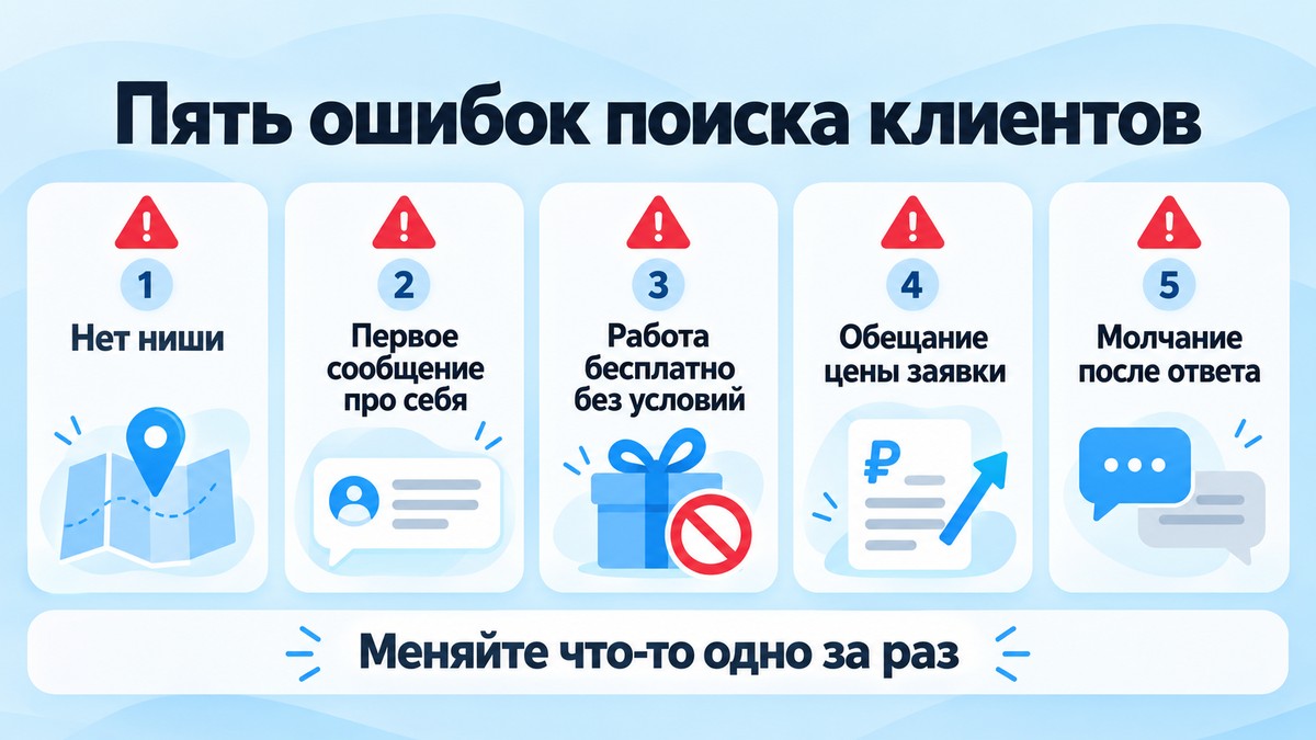 Схема пяти ошибок, на которых таргетологи теряют клиентов при поиске