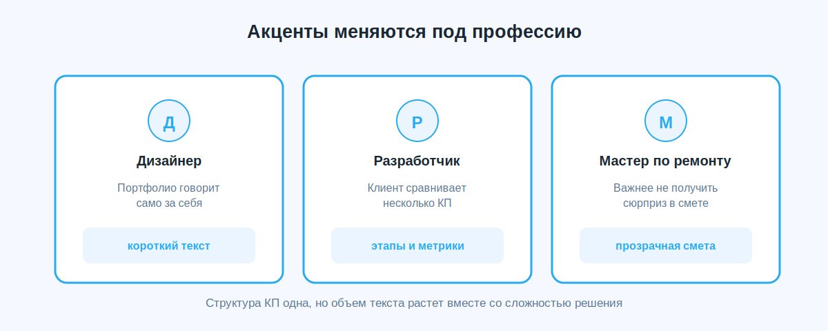 Три примера коммерческого предложения: дизайнер, разработчик, мастер по ремонту