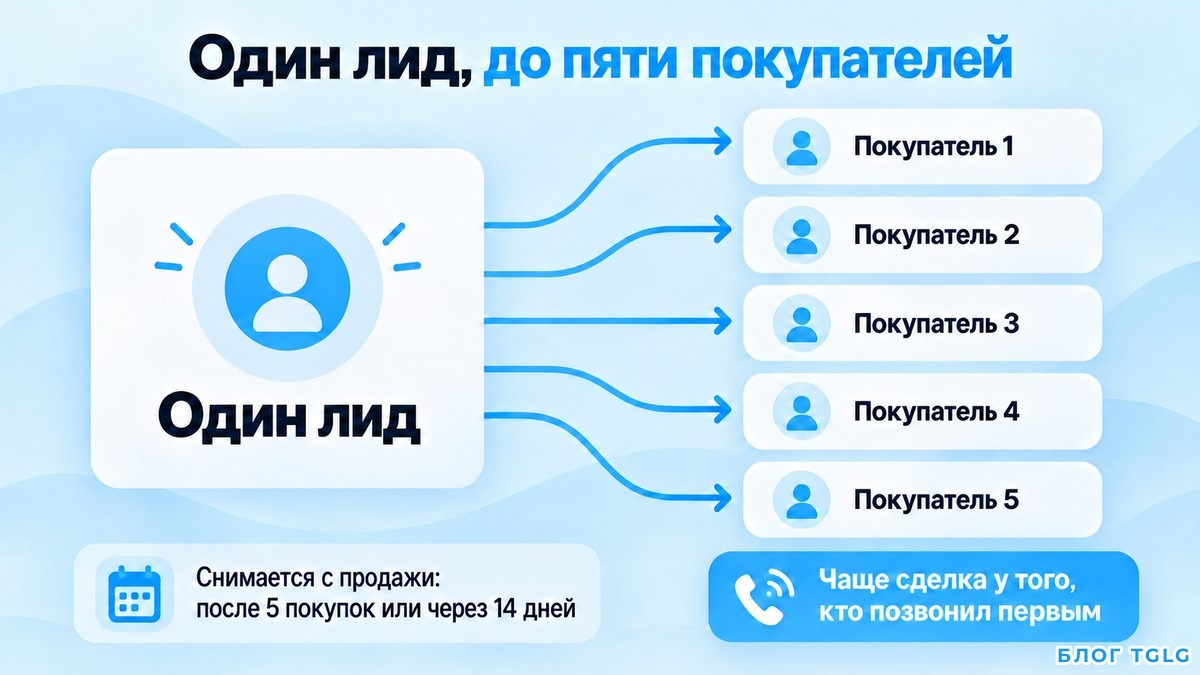 Схема одной заявки, которую получают сразу пять покупателей на бирже
