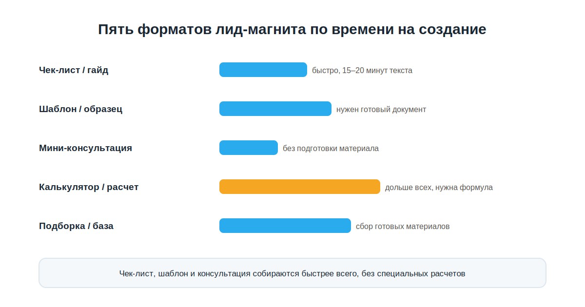 Пять форматов лид-магнита по скорости создания: от чек-листа до подборки