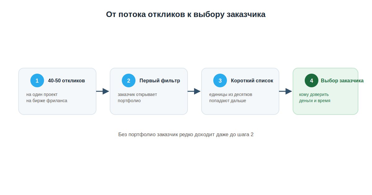 Схема пути заказчика от потока откликов к решению по портфолио специалиста