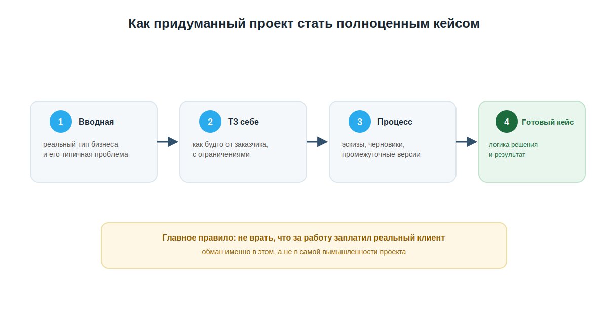 Схема оформления придуманного учебного проекта как полноценного кейса портфолио