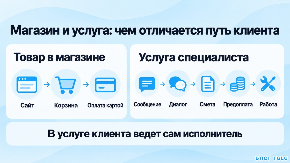 Схема различий пути клиента в магазине и в услуге специалиста
