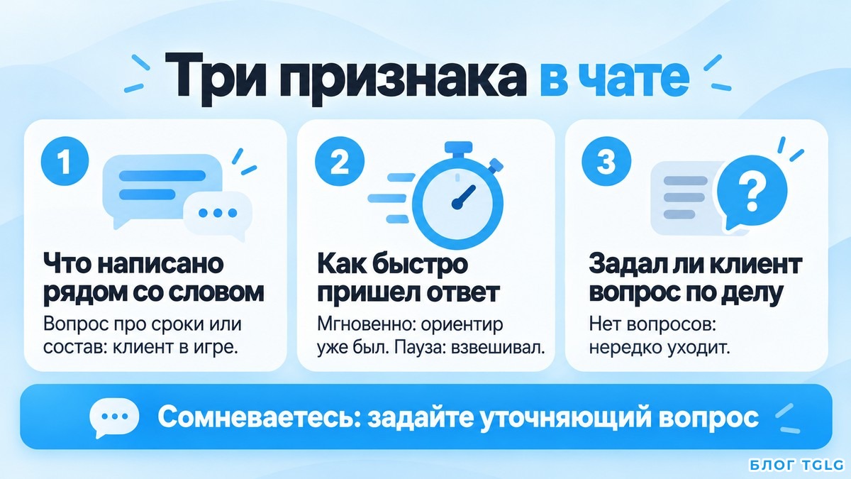Схема диагностики возражения клиента по признакам в чате