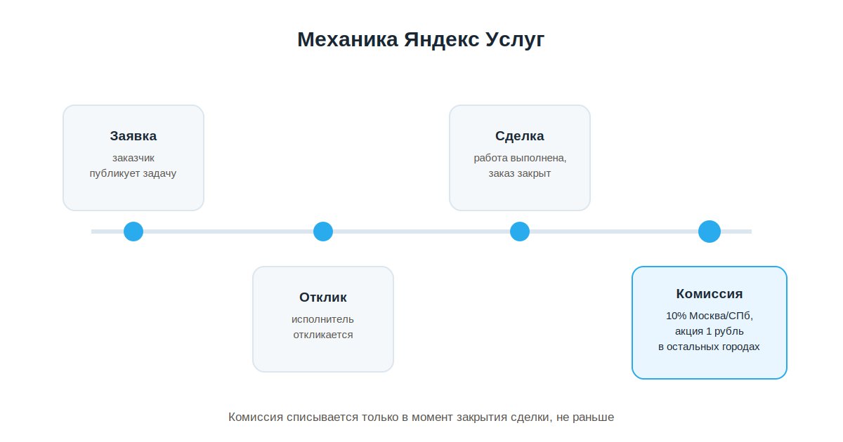 Механика Яндекс Услуг: заявка, отклик, сделка, комиссия за закрытие заказа