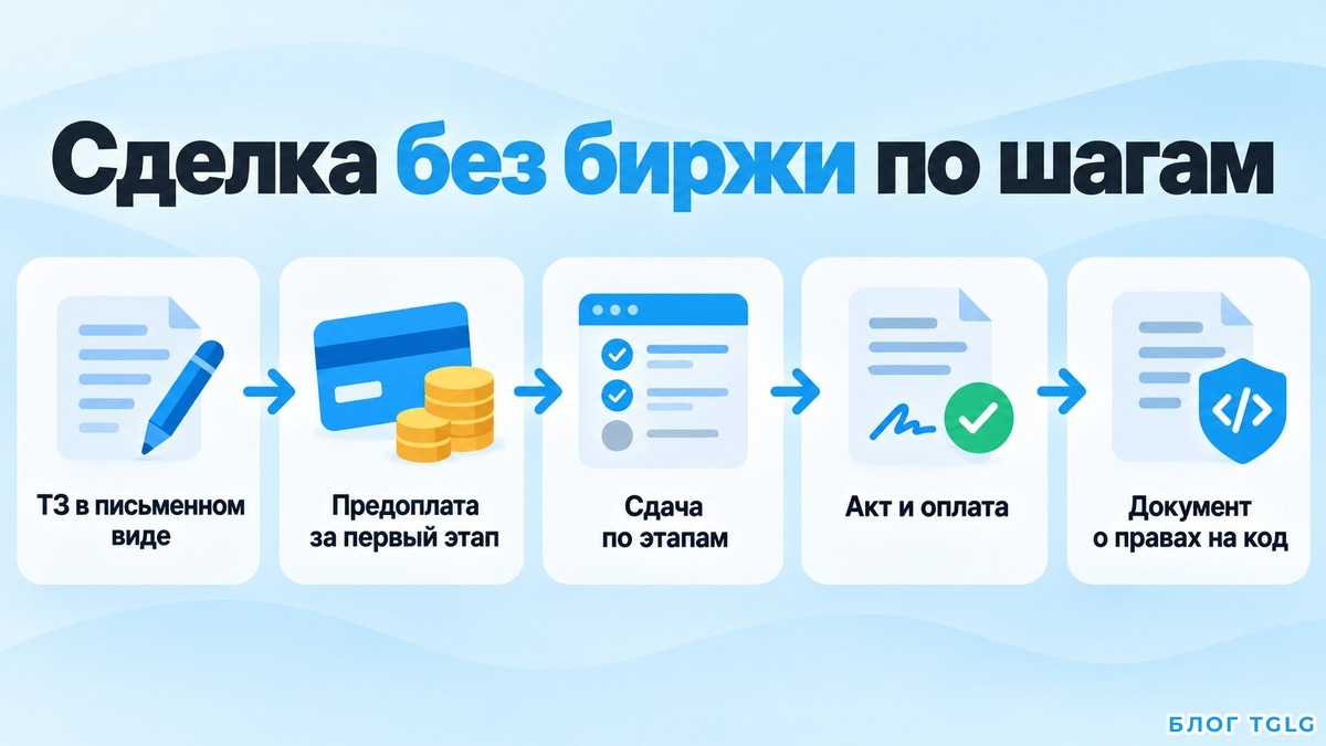 Пять шагов безопасной сделки без биржи: ТЗ, предоплата, этапы, акт, права на код