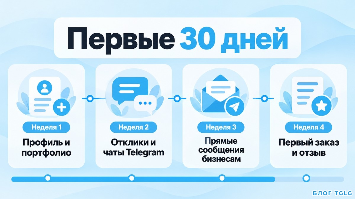 План поиска заказов разработчиком на 30 дней по неделям